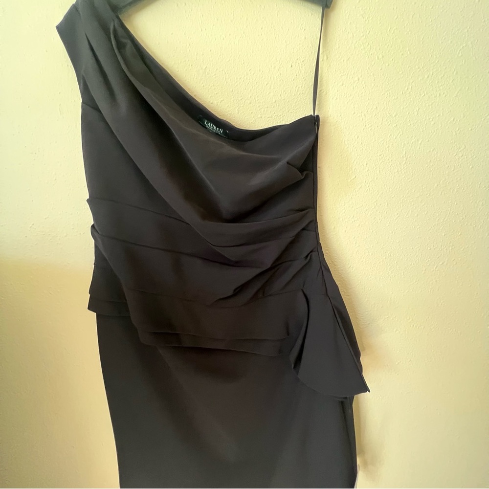 RALPH LAUREN Cocktail One Shoulder Dress Black Size 16 NWT